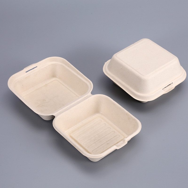 6 Inches Sugarcane Burger Bagasse Take Away Lunch Box Biobased Biodegradable